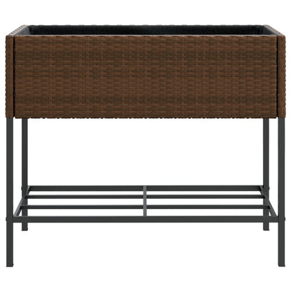 Plantenbak met schap poly rattan bruin