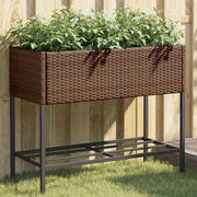 Plantenbak met schap poly rattan 90x40x75 cm bruin