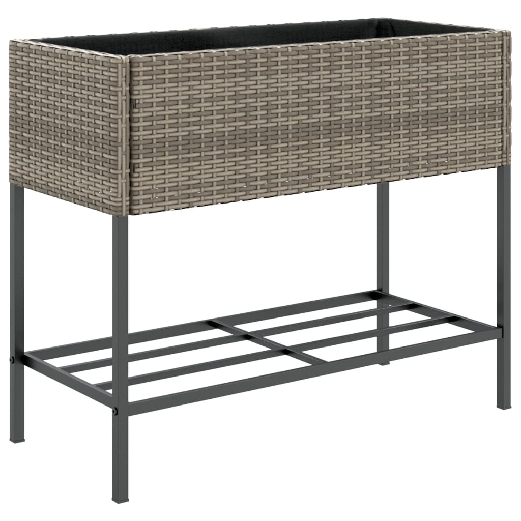 Plantenbak met schap poly rattan grijs
