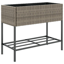 Plantenbak met schap poly rattan grijs