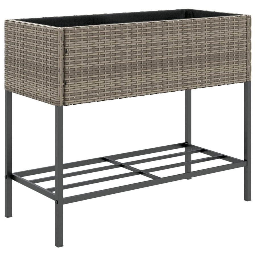 Plantenbak met schap poly rattan grijs