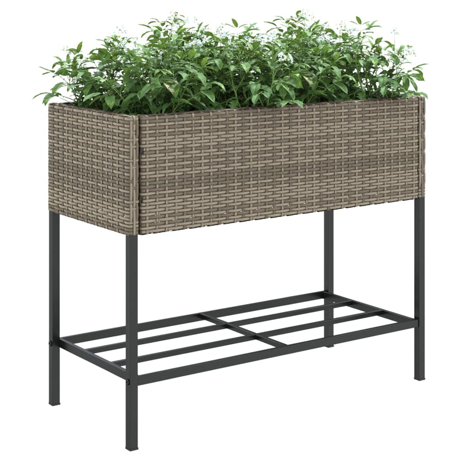 Plantenbak met schap poly rattan grijs