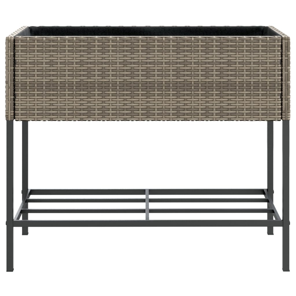 Plantenbak met schap poly rattan grijs