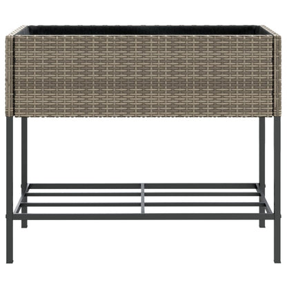 Plantenbak met schap poly rattan grijs