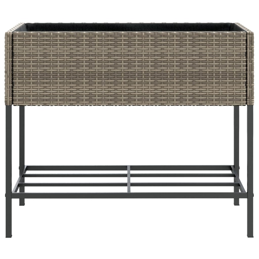 Plantenbak met schap poly rattan grijs