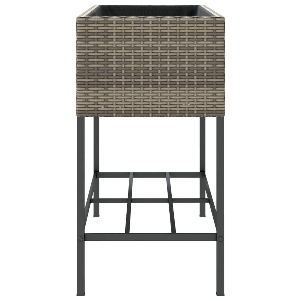 Plantenbak met schap poly rattan grijs