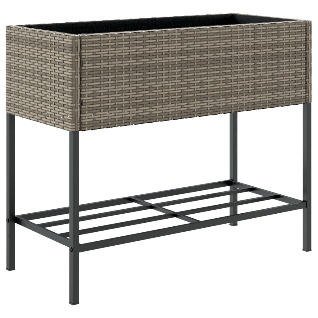 Plantenbak met schap poly rattan grijs