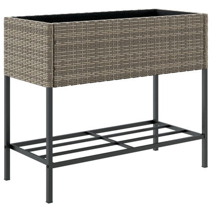 Plantenbak met schap poly rattan grijs