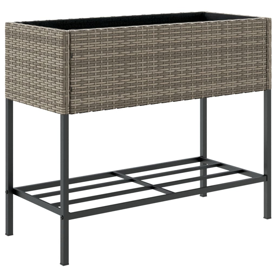 Plantenbak met schap poly rattan grijs