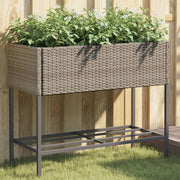 Plantenbak met schap poly rattan grijs 90x40x75 cm