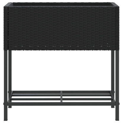 Plantenbak met schap poly rattan zwart