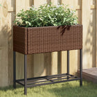 Planter with shelf poly rattan brown