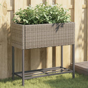 Plantenbak met schap poly rattan 70x28x70 cm grijs