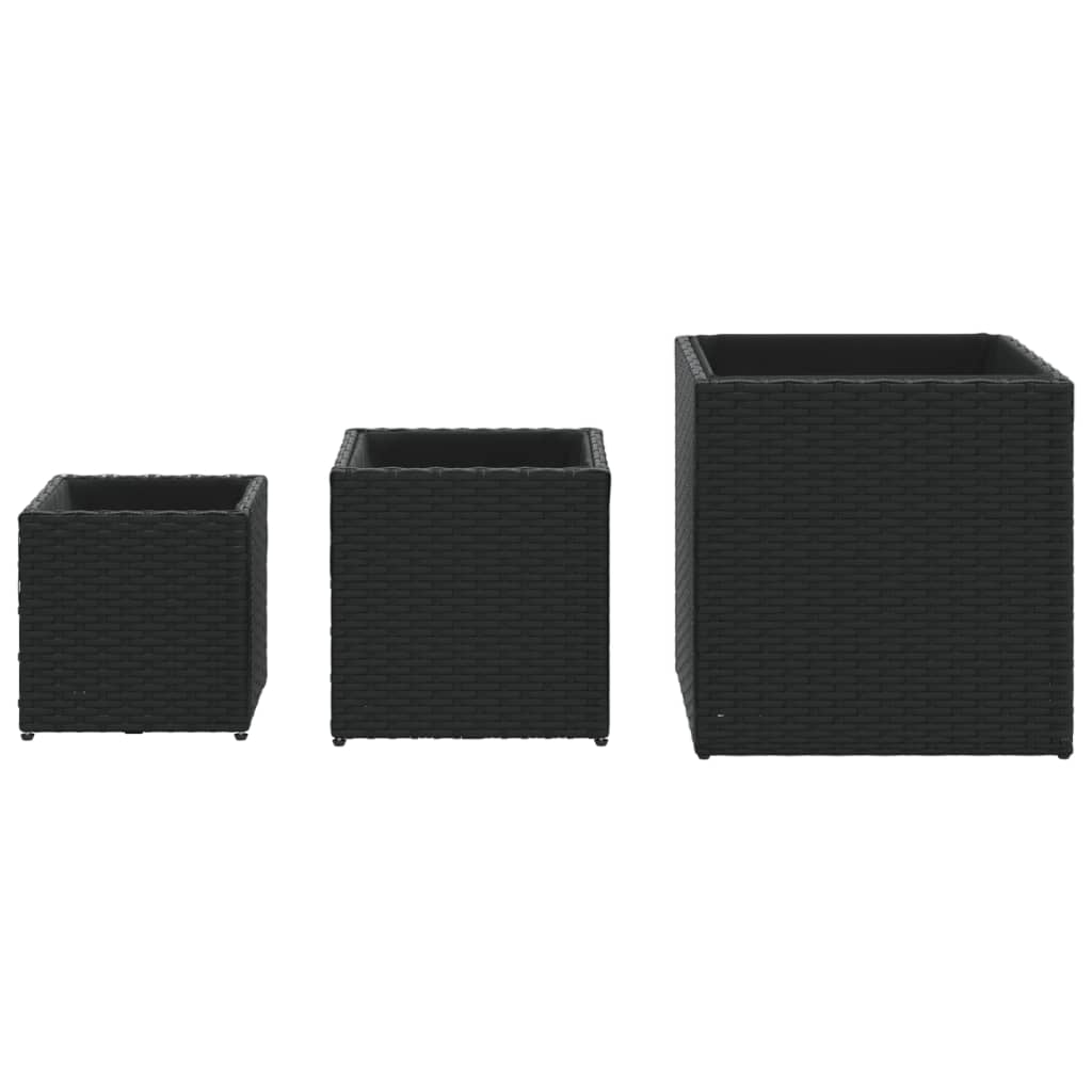 Plantenbakken 3 st poly rattan zwart