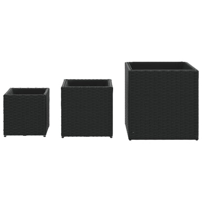Plantenbakken 3 st poly rattan zwart