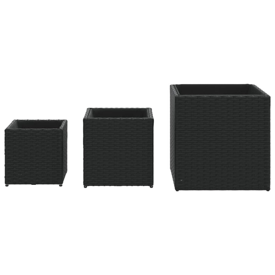 Plantenbakken 3 st poly rattan zwart