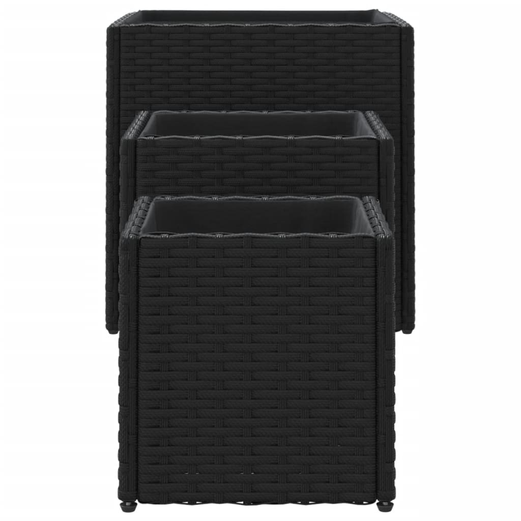 Plantenbakken 3 st poly rattan zwart