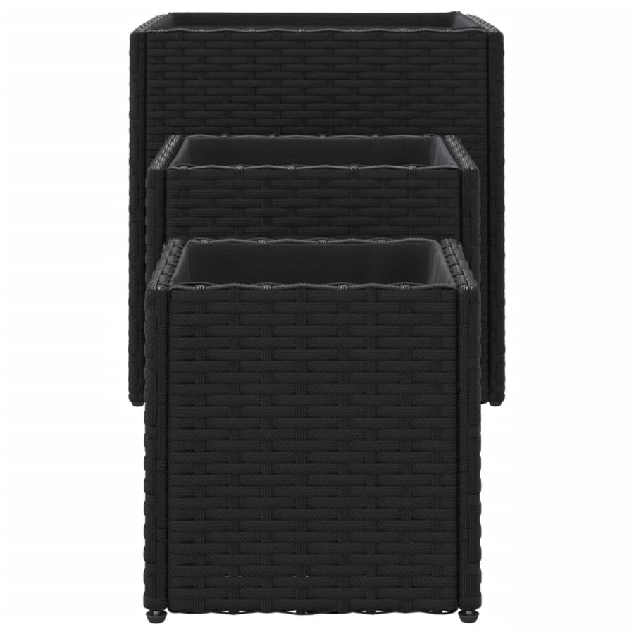 Plantenbakken 3 st poly rattan zwart