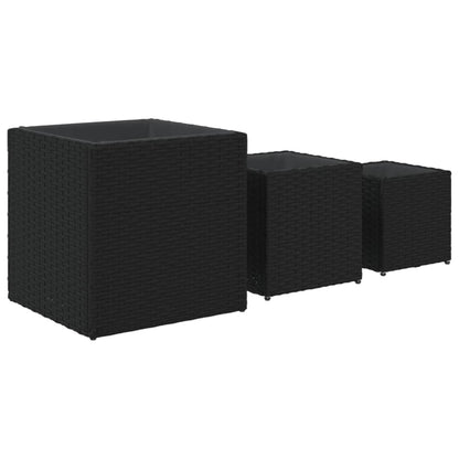 Plantenbakken 3 st poly rattan zwart