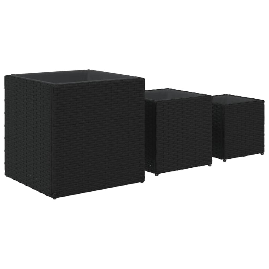 Plantenbakken 3 st poly rattan zwart
