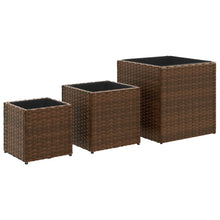 Plantenbakken 3 st poly rattan bruin