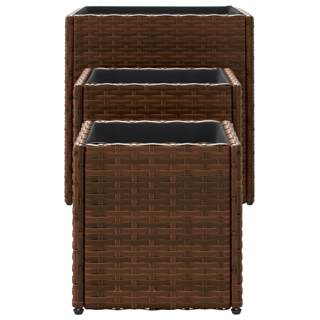 Plantenbakken 3 st poly rattan bruin