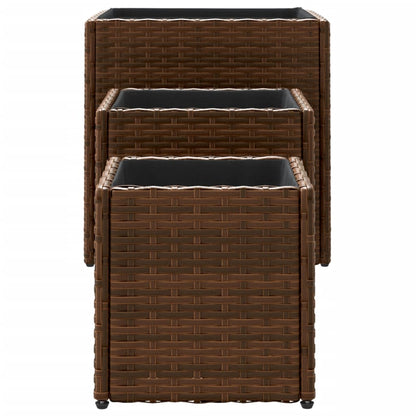 Plantenbakken 3 st poly rattan bruin