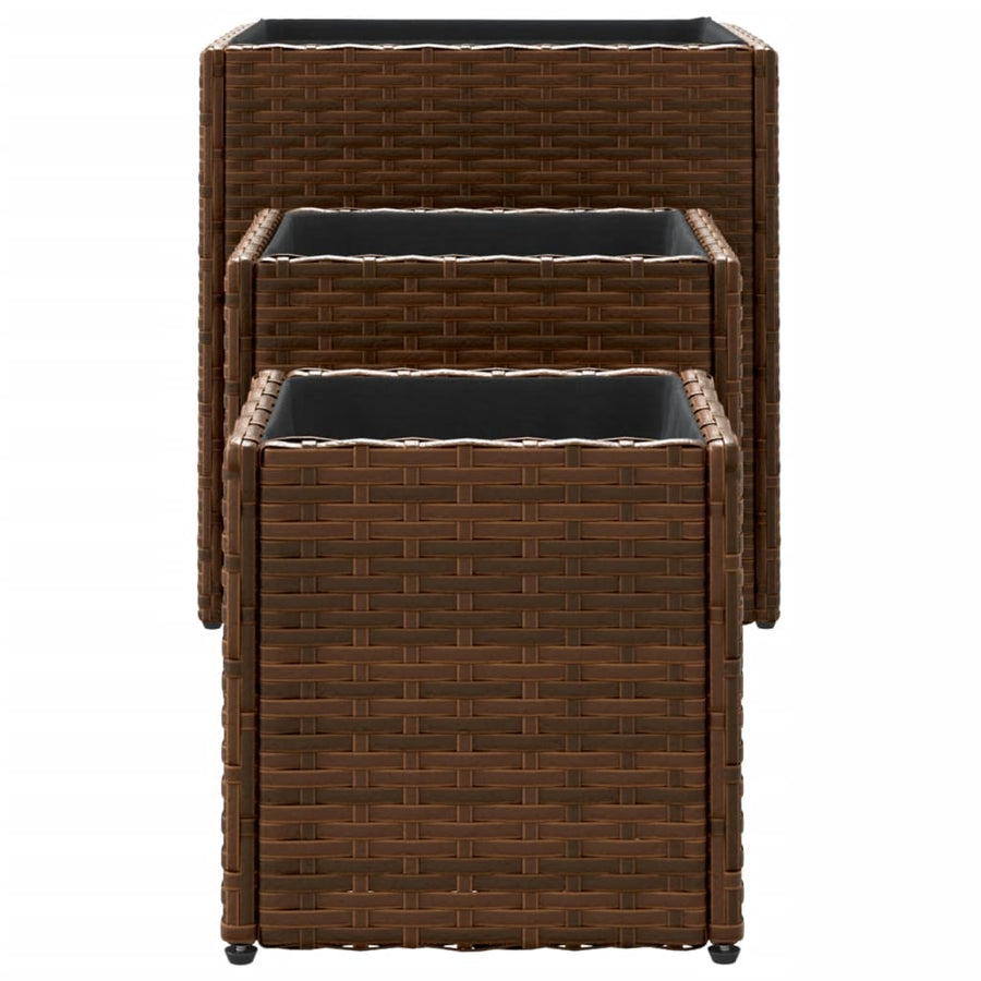 Plantenbakken 3 st poly rattan bruin