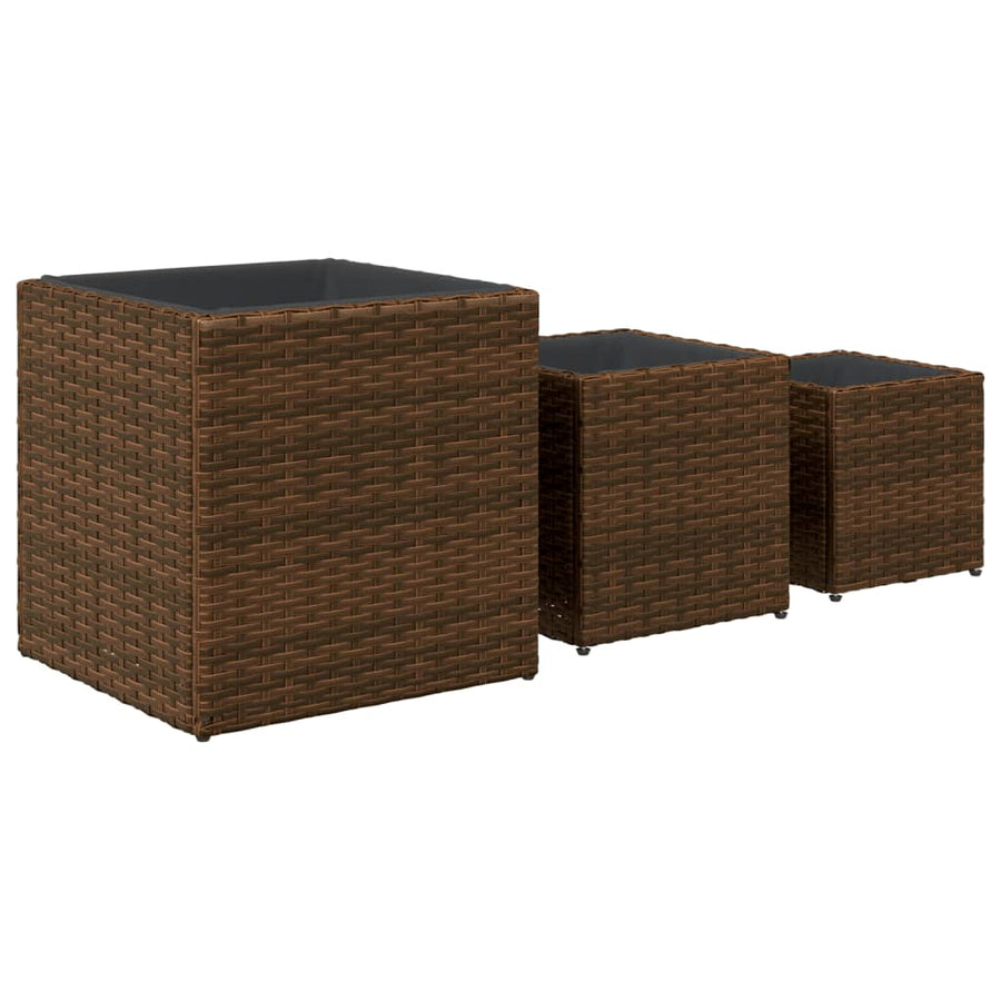 Plantenbakken 3 st poly rattan bruin