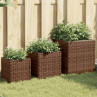Plantenbakken 3 stuks poly rattan bruin