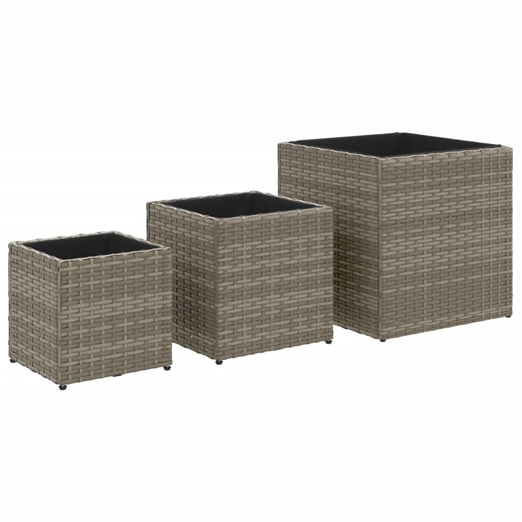 Plantenbakken 3 st poly rattan grijs