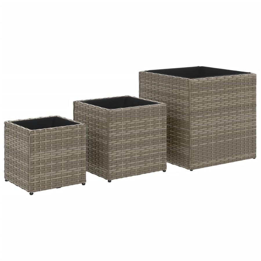 Plantenbakken 3 st poly rattan grijs