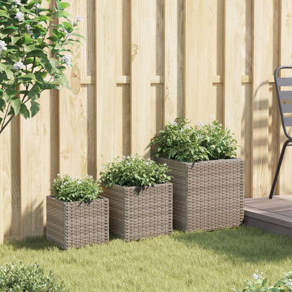 Plantenbakken 3 st poly rattan grijs
