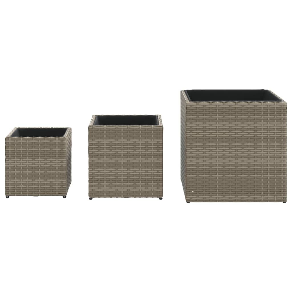 Plantenbakken 3 st poly rattan grijs