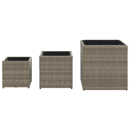 Plantenbakken 3 st poly rattan grijs