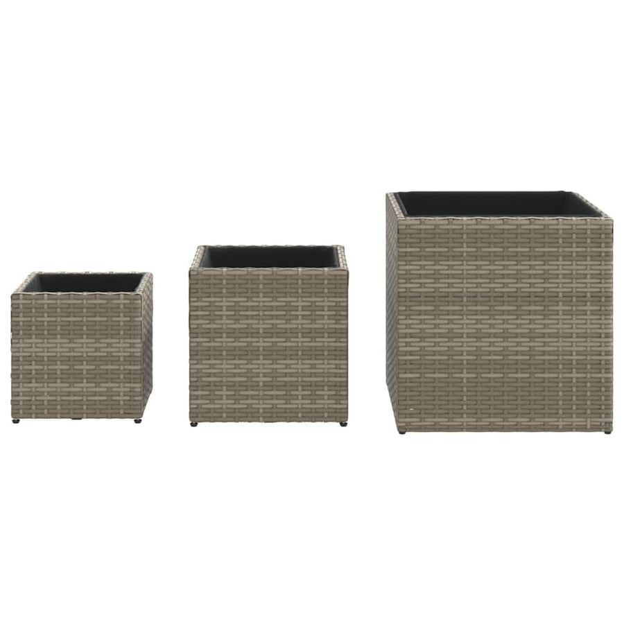 Plantenbakken 3 st poly rattan grijs