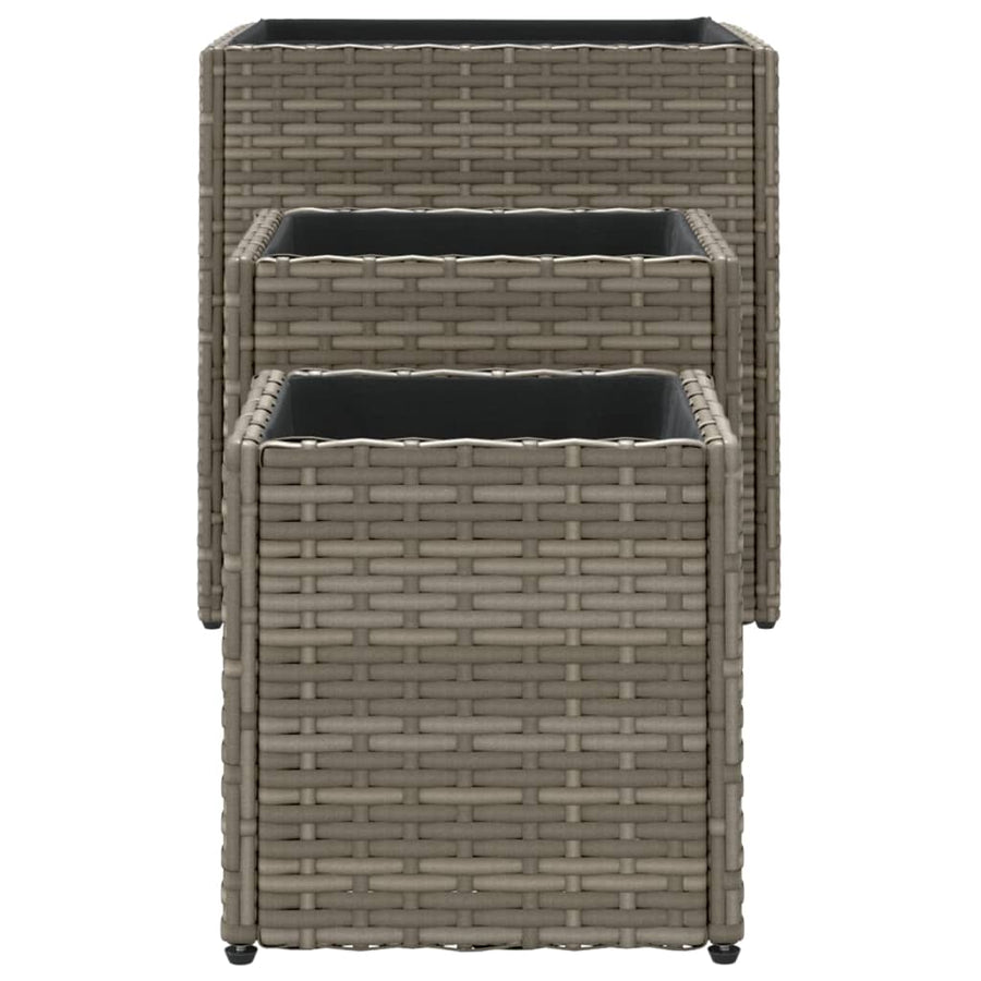 Plantenbakken 3 st poly rattan grijs