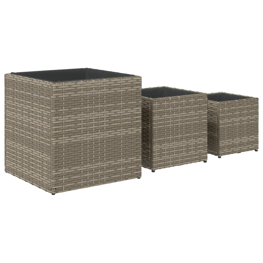 Plantenbakken 3 st poly rattan grijs