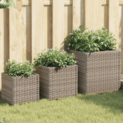 Plantenbakken set poly rattan grijs 3 stuks