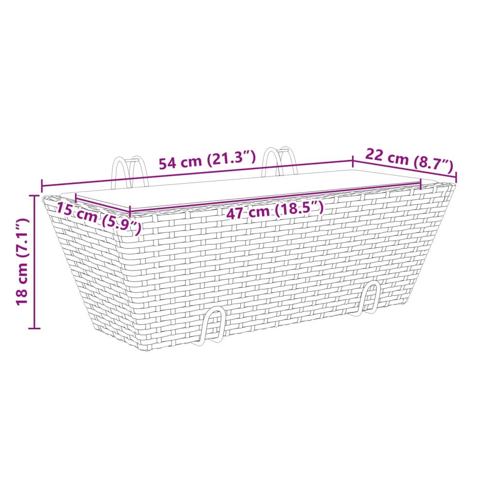 Plantenbakken 2 St Met Haken Poly Rattan 54 x 22 x 18 cm