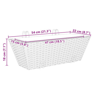 Plantenbakken 2 St Met Haken Poly Rattan 54 x 22 x 18 cm
