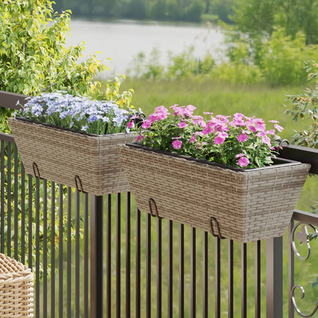 Plantenbakken 2 St Met Haken Poly Rattan 54 x 22 x 18 cm