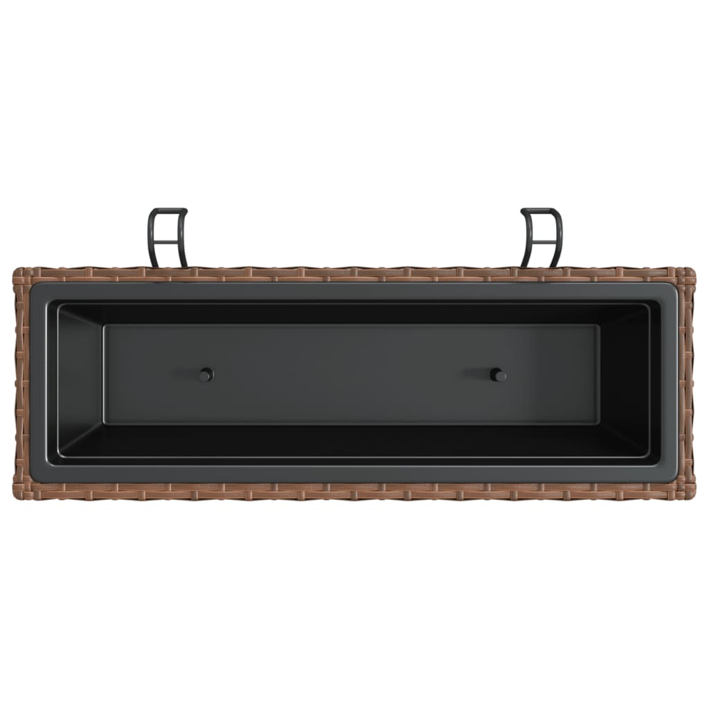 Plantenbakken 2 st met haken poly rattan bruin