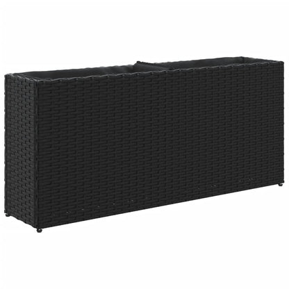 Plantenbak met 2 potten 90x20x40 cm poly rattan zwart