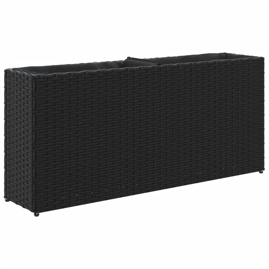 Plantenbak met 2 potten 90x20x40 cm poly rattan zwart
