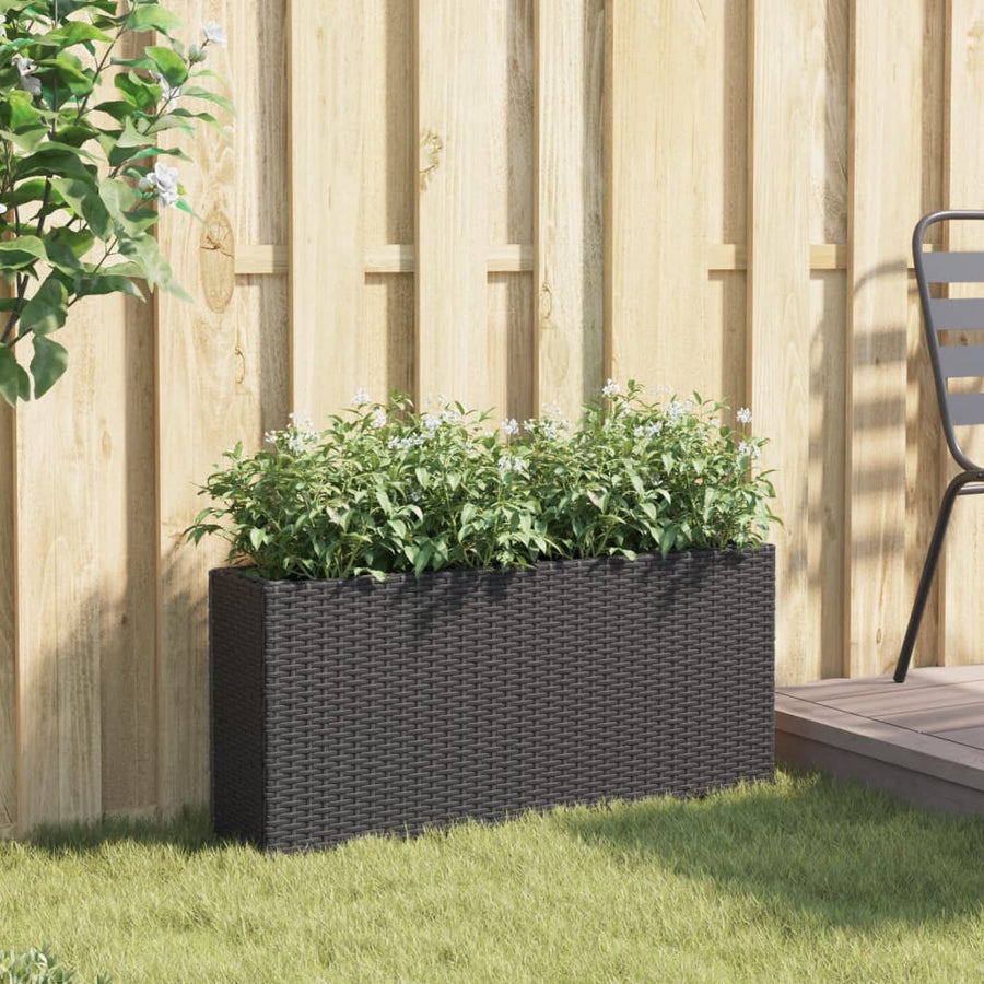 Plantenbak met 2 potten 90x20x40 cm poly rattan zwart