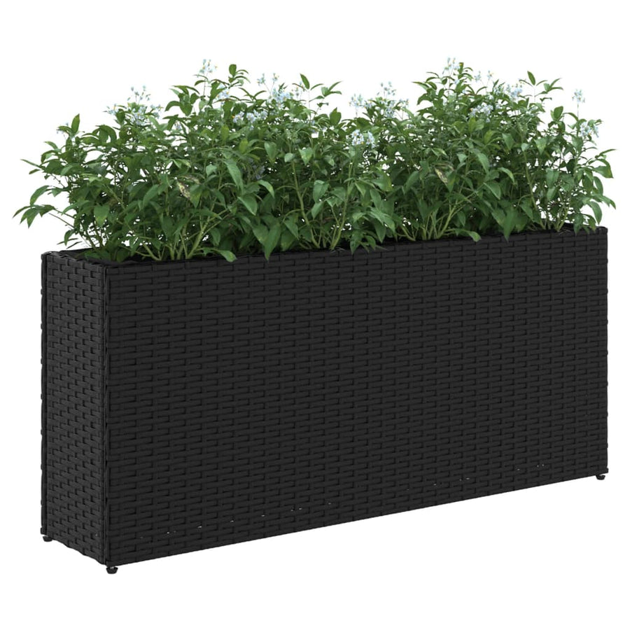 Plantenbak met 2 potten 90x20x40 cm poly rattan zwart