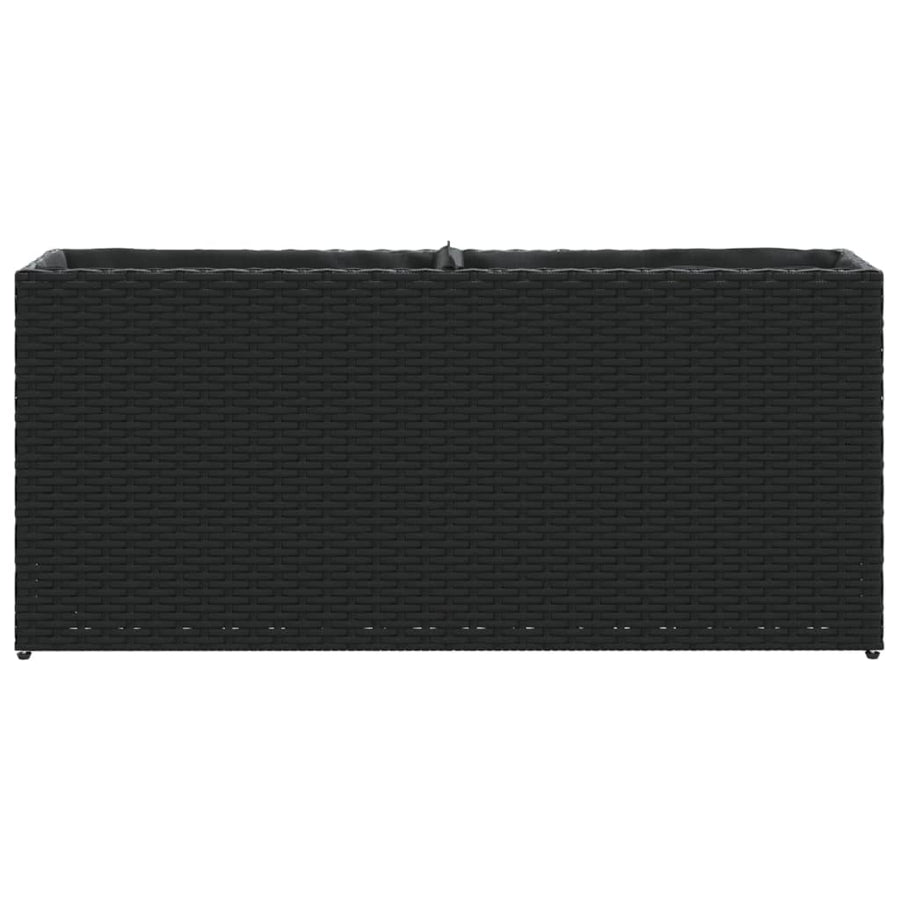 Plantenbak met 2 potten 90x20x40 cm poly rattan zwart