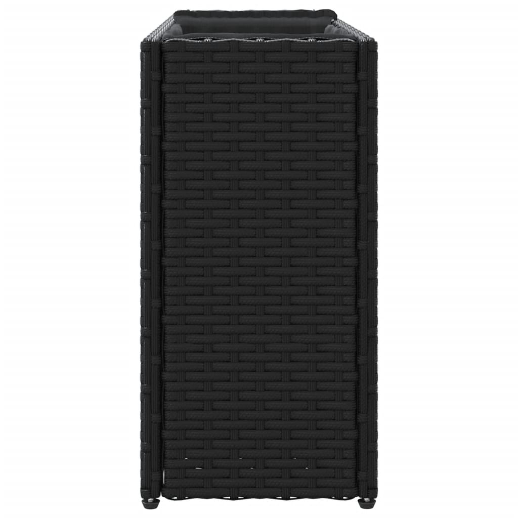 Plantenbak met 2 potten 90x20x40 cm poly rattan zwart