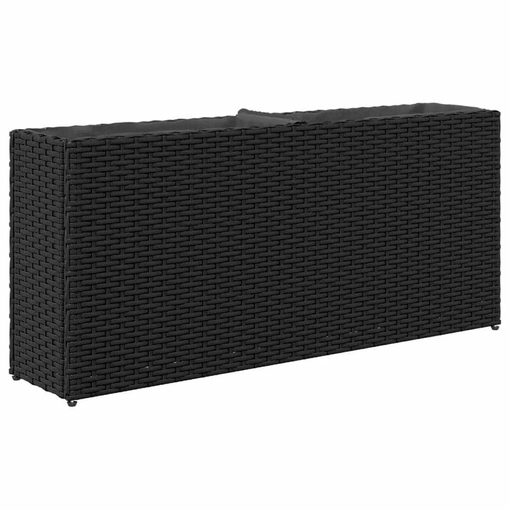 Plantenbak met 2 potten 90x20x40 cm poly rattan zwart